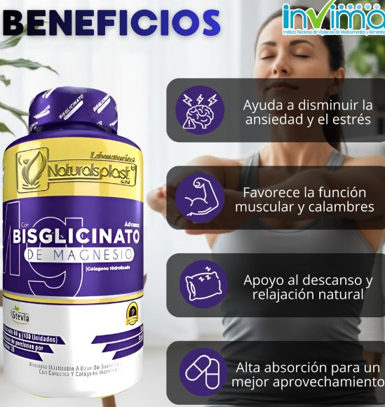 Bisglicinato De Magnesio 100 Pack x 3