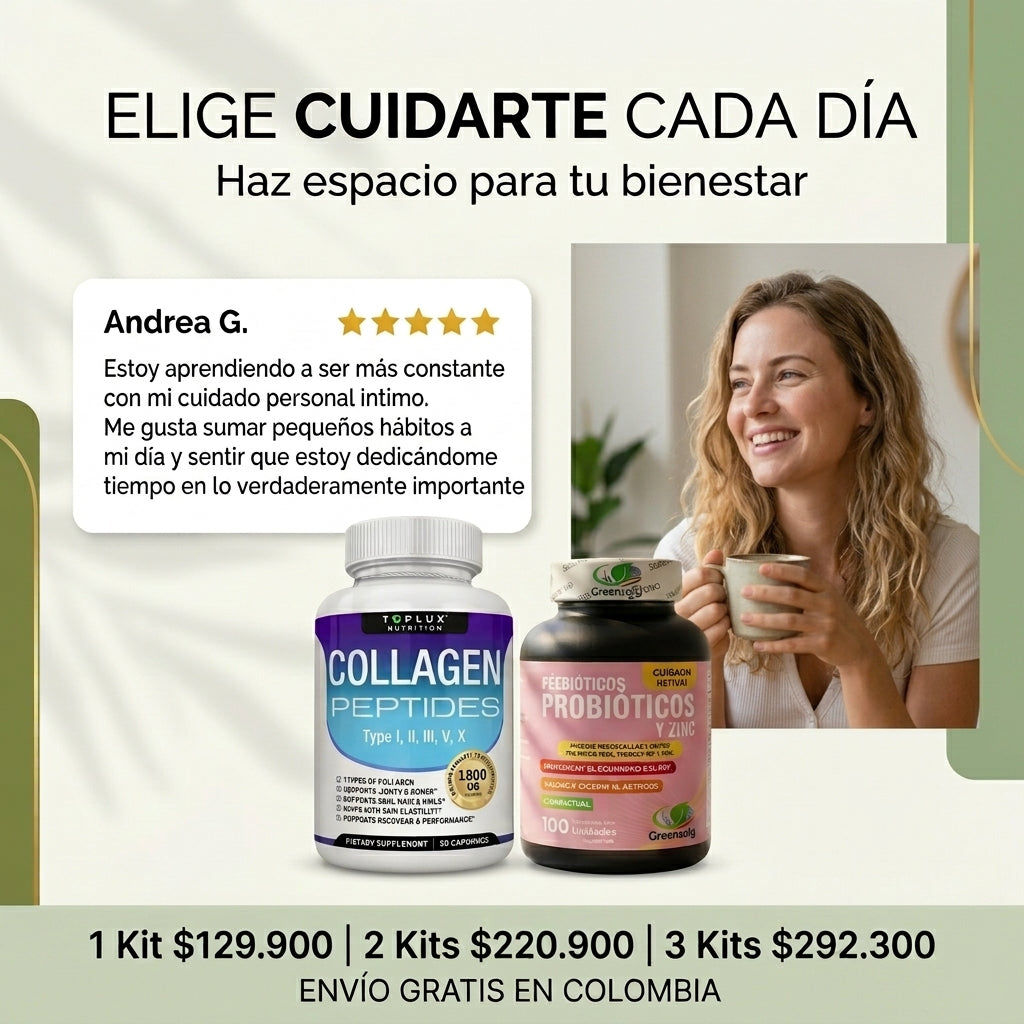 Kit Probióticozinc Cuidado Intimo + Colágeno Peptides sin azúcar añadida.
